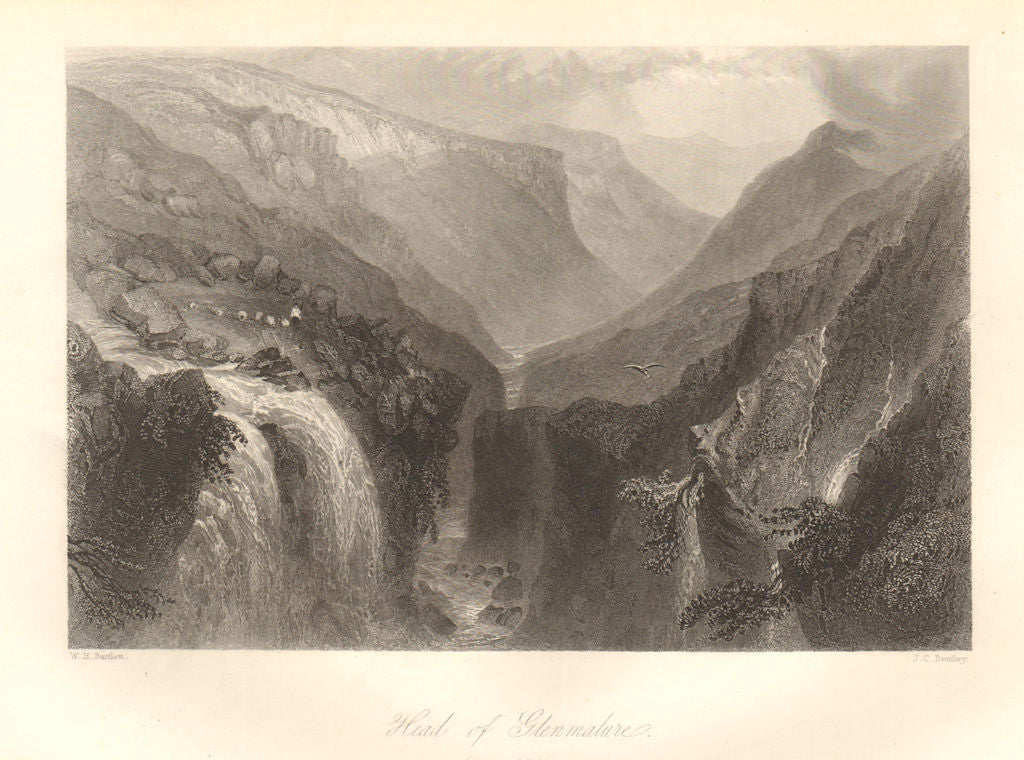 Head of Glenmalure, Wicklow Mountains. Ireland 1843 old antique print picture